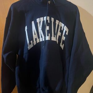 Gildan Navy Blue "LAKELIFE" Hooded Sweatshirt with White Lettering